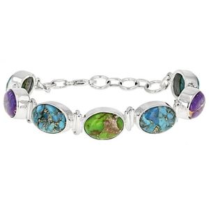 Blue, Purple, & Green Turquoise Sterling Bracelet